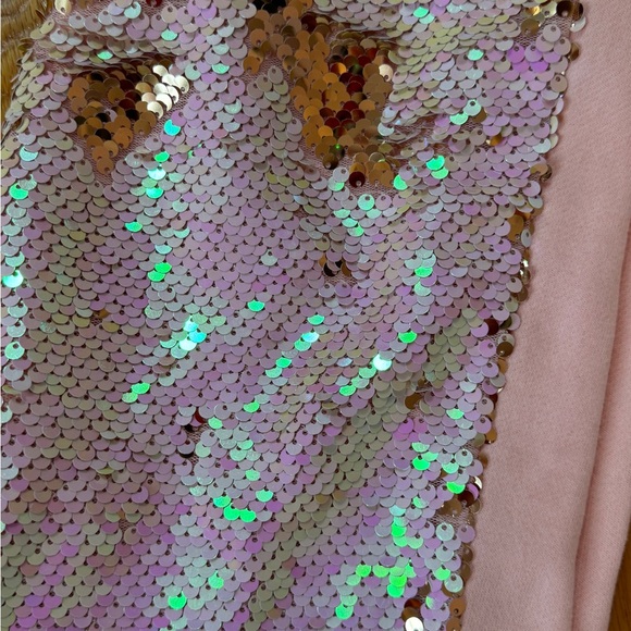 Pink sequins SWEATSUIT Sherpa hood size 8 perfect condition - Picture 6 of 7